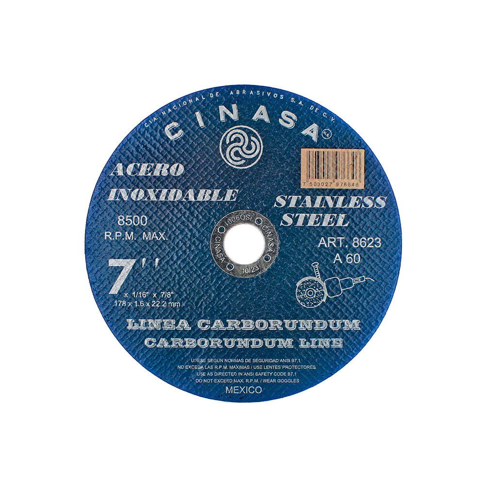 DISCO CORTE 7" ACERO INOX CINASA 8623