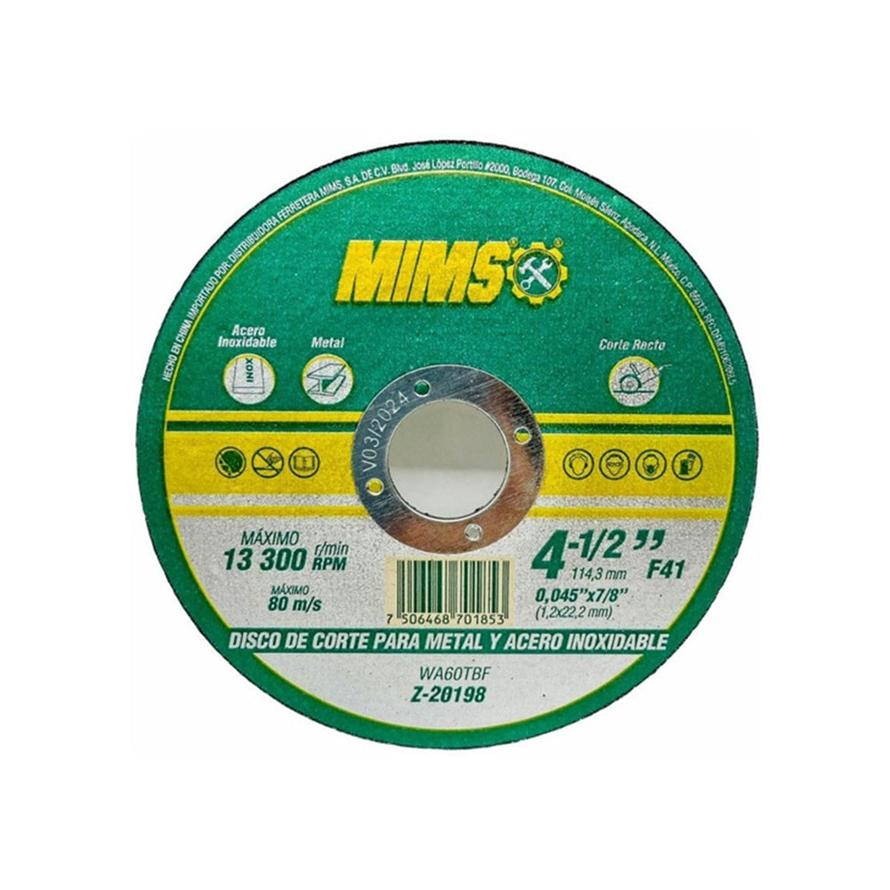 DISCO D/CORTE INOX Y METAL 4 1/2 MIMS